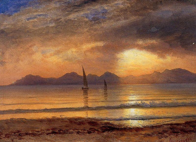 Albert Bierstadt Sunset over a Mountain Lake oil painting image